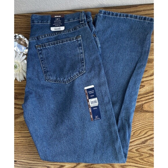George Mens Straight Leg Jeans Mid Wash Regular Fit Denim 34x32 Fast Ship - Picture 2 of 4